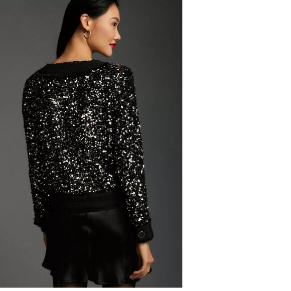 By Anthropologie Sequin Jacket size XXS new nwt black color - Picture 2 of 8